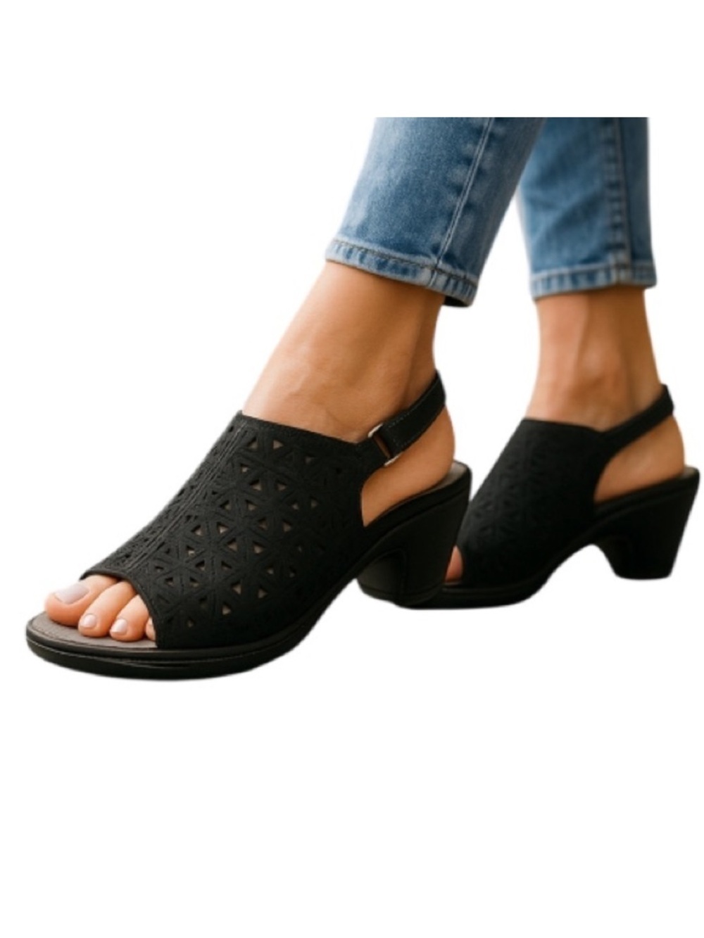 JBU Monica Black Peep Toe Slingback Clogs Adventure On Cutout Size 6.5M